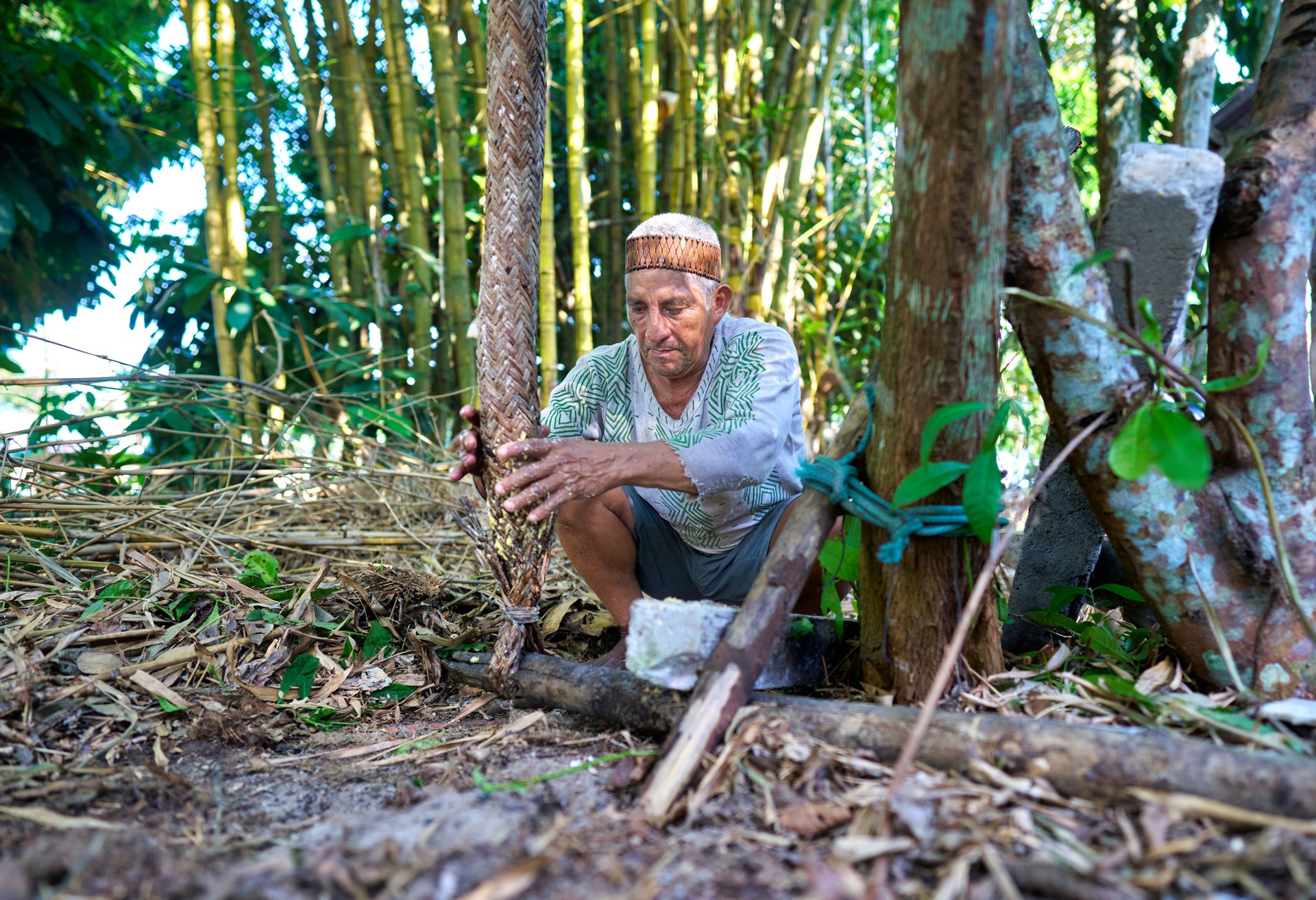 Amazonian traditions: tipiti press to extract liquid from grated manioc
